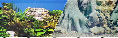Blue Ribbon Tree Trunks / Freshwater White Rocks Double Sided Aquarium Background - PetMountain.com