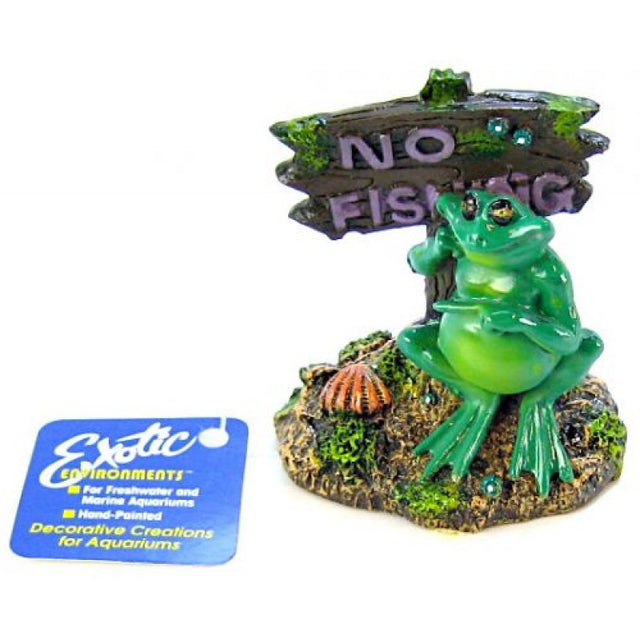 Blue Ribbon Pot Belly Frog No Fishing Sign Aquarium Ornament - PetMountain.com