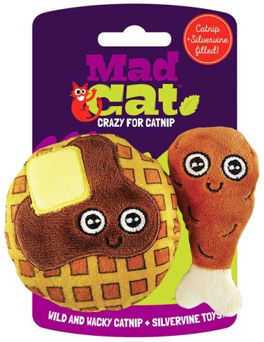 12 count (6 x 2 ct) Mad Cat Chicken and Waffles Cat Toy Set