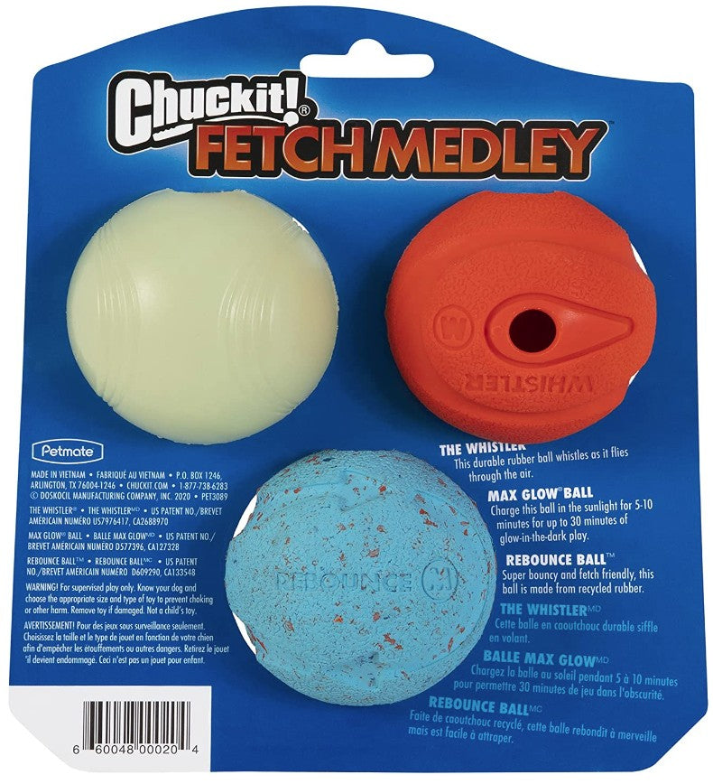 3 count Chuckit Fetch Medley Balls Dog Toy Medium