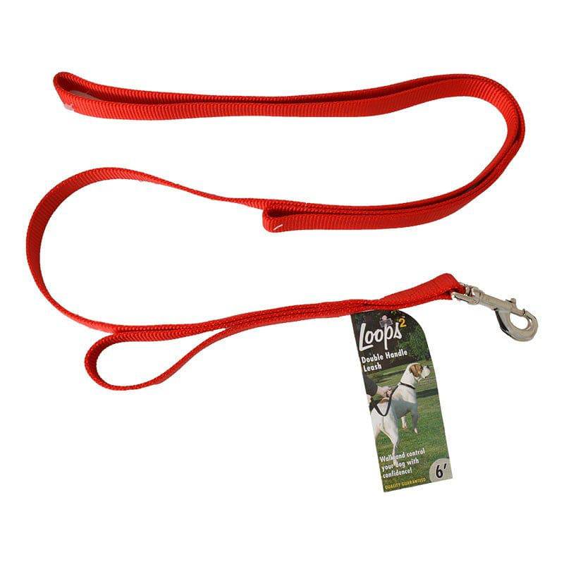 Coastal Pet Loops 2 Double Nylon Handle Leash Red - PetMountain.com