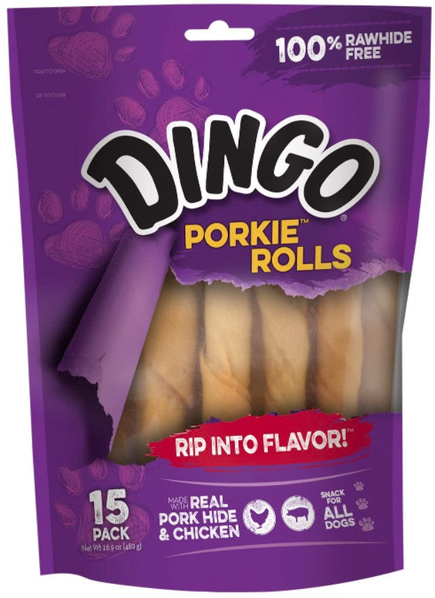 45 count (3 x 15 ct) Dingo Porkie Rolls with Real Chicken