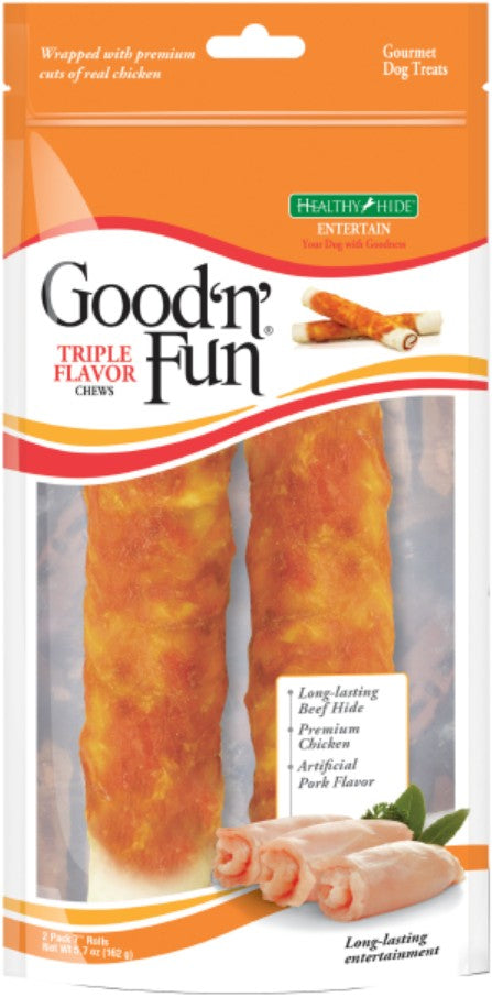 12 count (6 x 2 ct) Healthy Hide Good N Fun Triple Flavor Chicken and Beef Hide Rolls