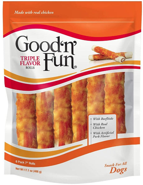 18 count (3 x 6 ct) Healthy Hide Good N Fun Triple Flavor Rolls