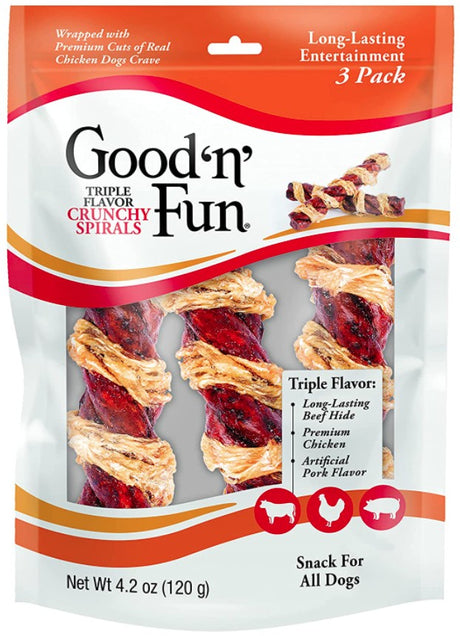 18 count (6 x 3 ct) Healthy Hide Good N Fun Triple Flavor Crunchy Spirals