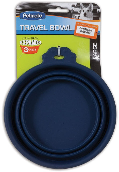 Large - 1 count Petmate Round Silicone Travel Pet Bowl Blue