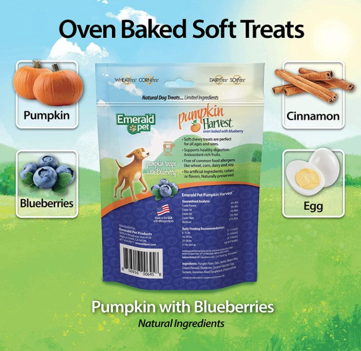 6 oz Emerald Pet Pumpkin Harvest Oven Baked Dog Treats with Blueberry
