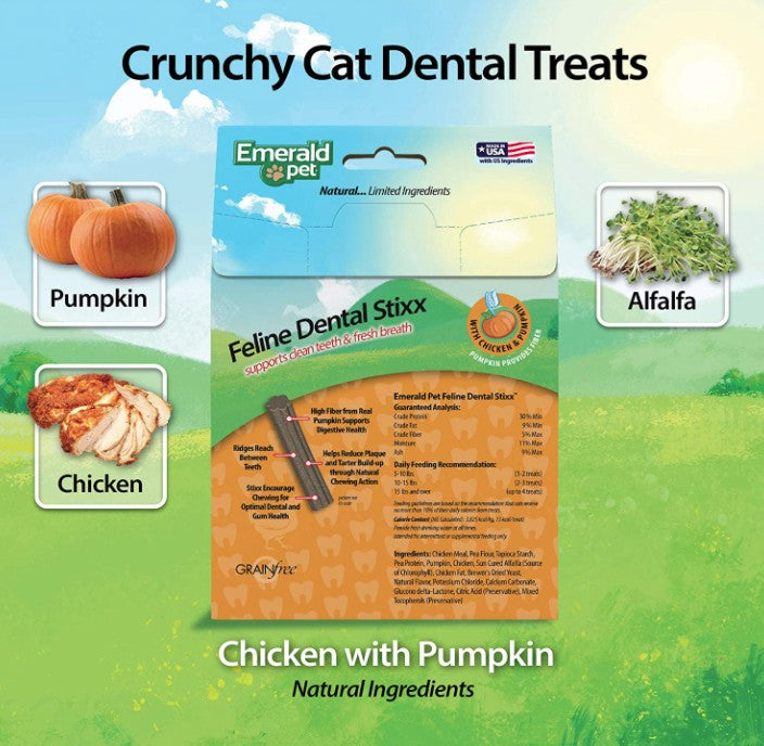 21.6 oz (6 x 3.6 oz) Emerald Pet Feline Dental Stixx Chicken and Pumpkin Recipe