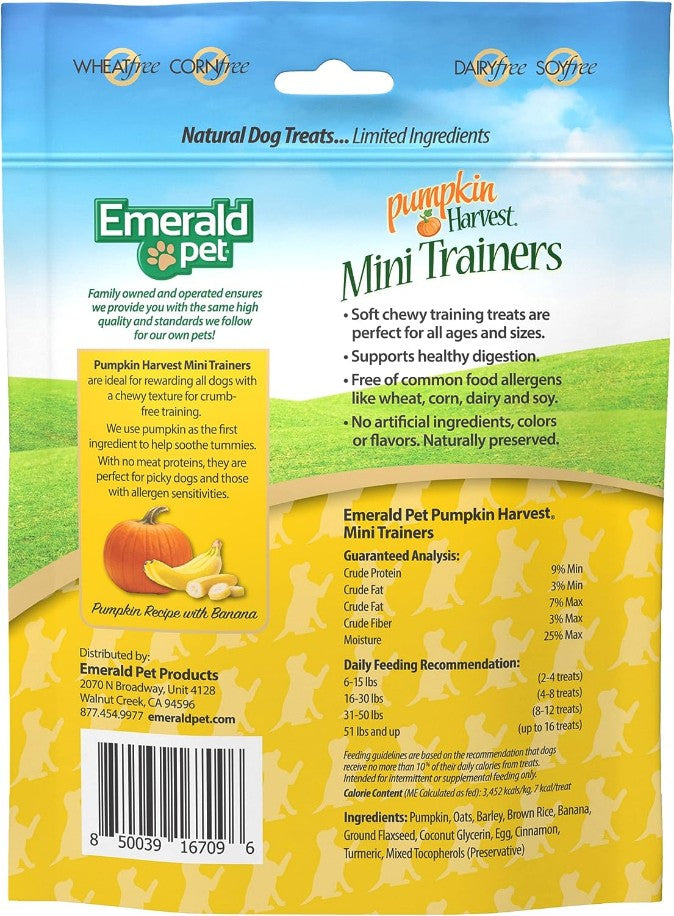 6 oz Emerald Pet Pumpkin Harvest Mini Trainers with Banana Chewy Dog Treats