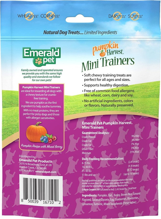 6 oz Emerald Pet Pumpkin Harvest Mini Trainers with Mixed Berries Chewy Dog Treats
