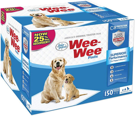 150 count Four Paws Original Wee Wee Pads Floor Armor Leak-Proof System for All Dogs and Puppies