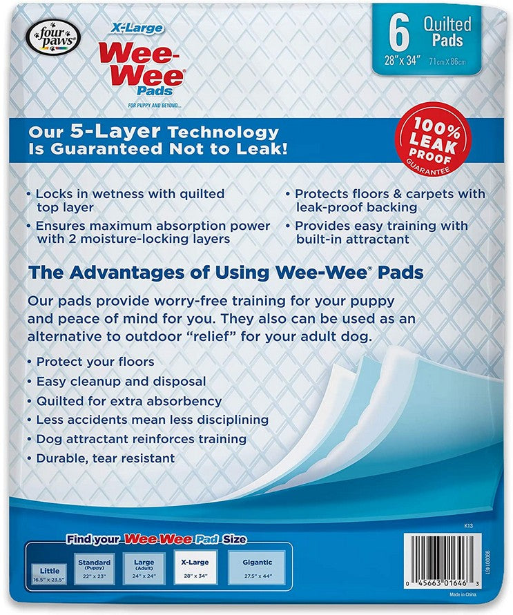 36 count (6 x 6 ct) Four Paws X-Large Wee Wee Pads for Dogs