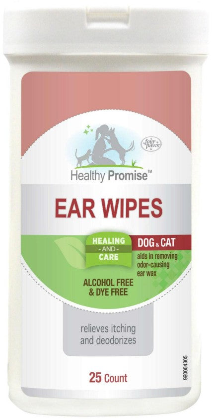 150 count (6 x 25 ct) Four Paws Healthy Promise Dog And Cat Ear Wipes