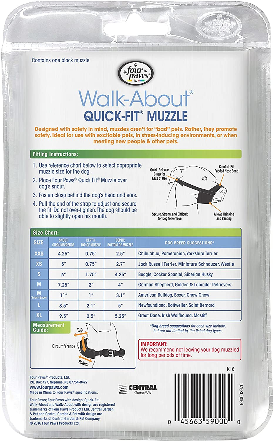 Four Paws Walk About Quick Fit Muzzle for Dogs - PetMountain.com