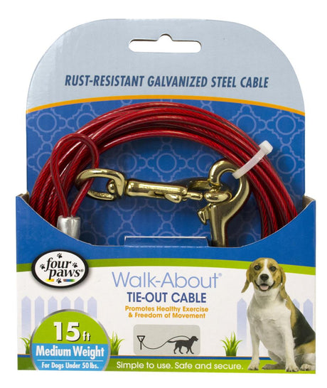 15' long - 1 count Four Paws Pet Select Walk-About Tie-Out Cable Medium Weight for Dogs up to 50 lbs