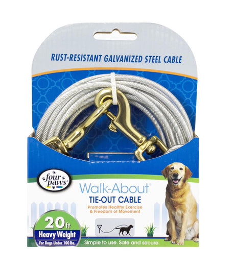 20' long - 1 count Four Paws Pet Select Walk-About Tie-Out Cable Heavy Weight for Dogs up to 100 lbs