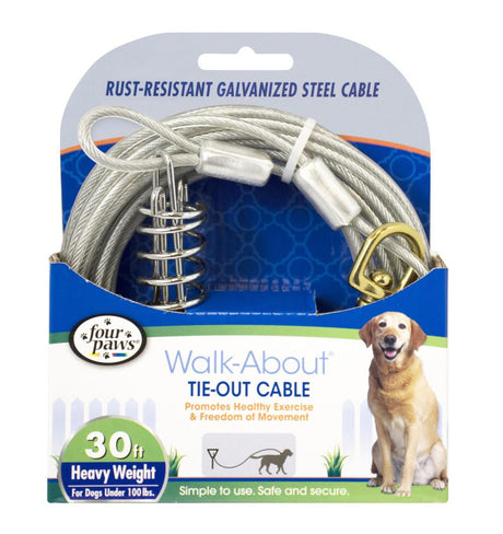 30' long - 1 count Four Paws Pet Select Walk-About Tie-Out Cable Heavy Weight for Dogs up to 100 lbs