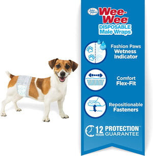 96 count (8 x 12 ct) Four Paws Wee Wee Disposable Male Dog Wraps X-Small/Small