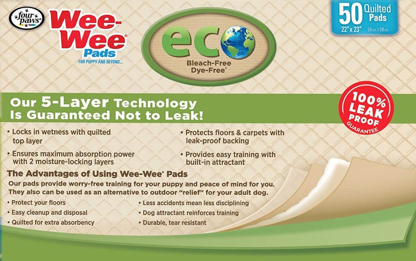 50 count Four Paws Wee Wee Pads Eco Pee Pads for Dogs