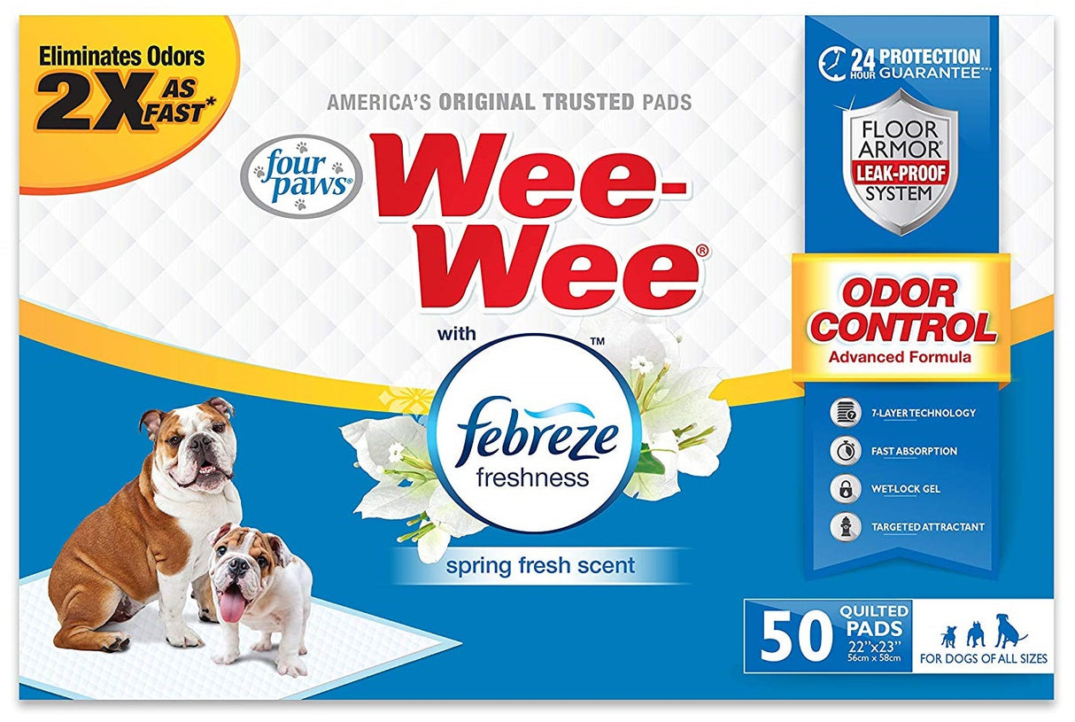 100 count (2 x 50 ct) Four Paws Wee Wee Odor Control Pads with Fabreze Freshness