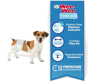 108 count (3 x 36 ct) Four Paws Wee Wee Disposable Male Dog Wraps X-Small/Small