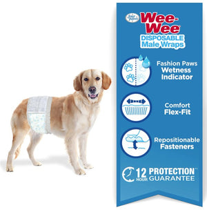 108 count (3 x 36 ct) Four Paws Wee Wee Disposable Male Dog Wraps Medium/Large