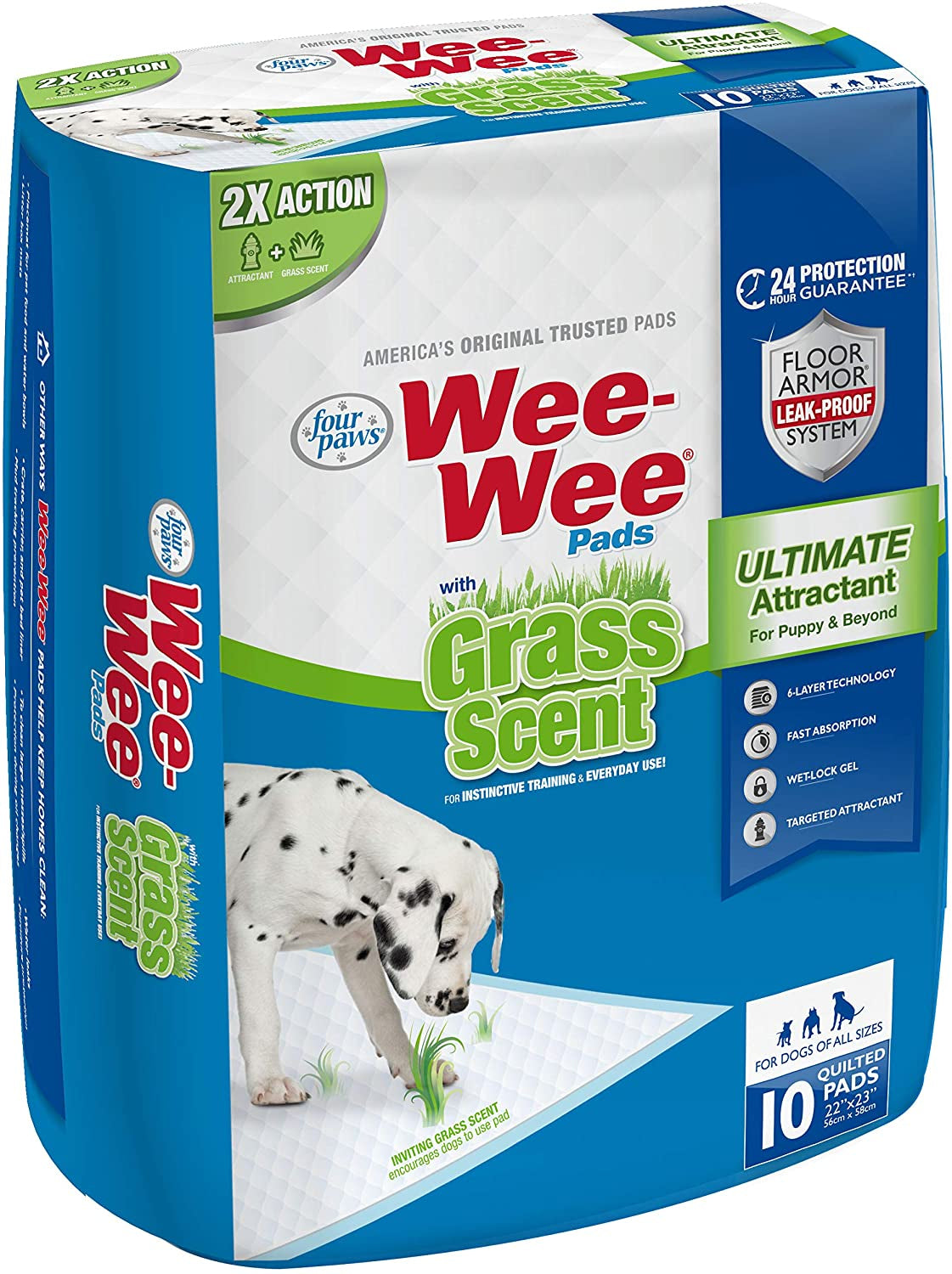 60 count (6 x 10 ct) Four Paws Wee Wee Grass Scented Puppy Pads