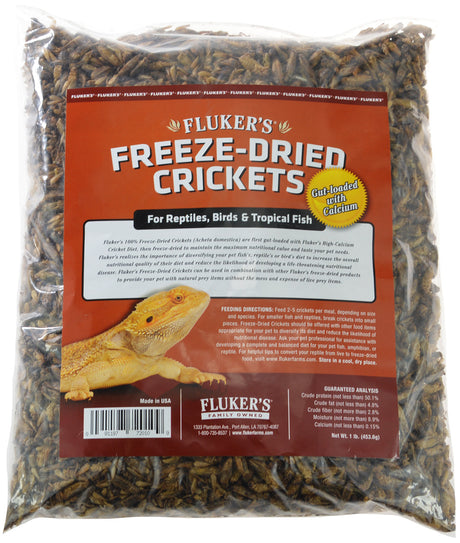 2 lb (2 x 1 lb) Flukers Freeze-Dried Crickets Gut Loaded with Calcium for Reptiles, Birds and Tropical Fish