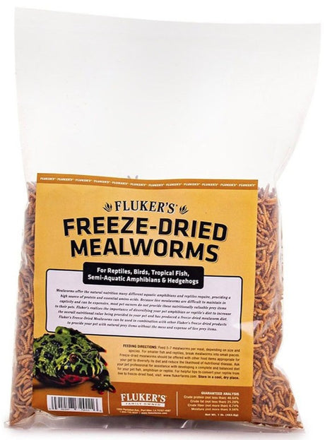 2 lb (2 x 1 lb) Flukers Freeze-Dried Mealworms for Reptiles, Birds, Tropical Fish, Amphibians and Hedgehogs