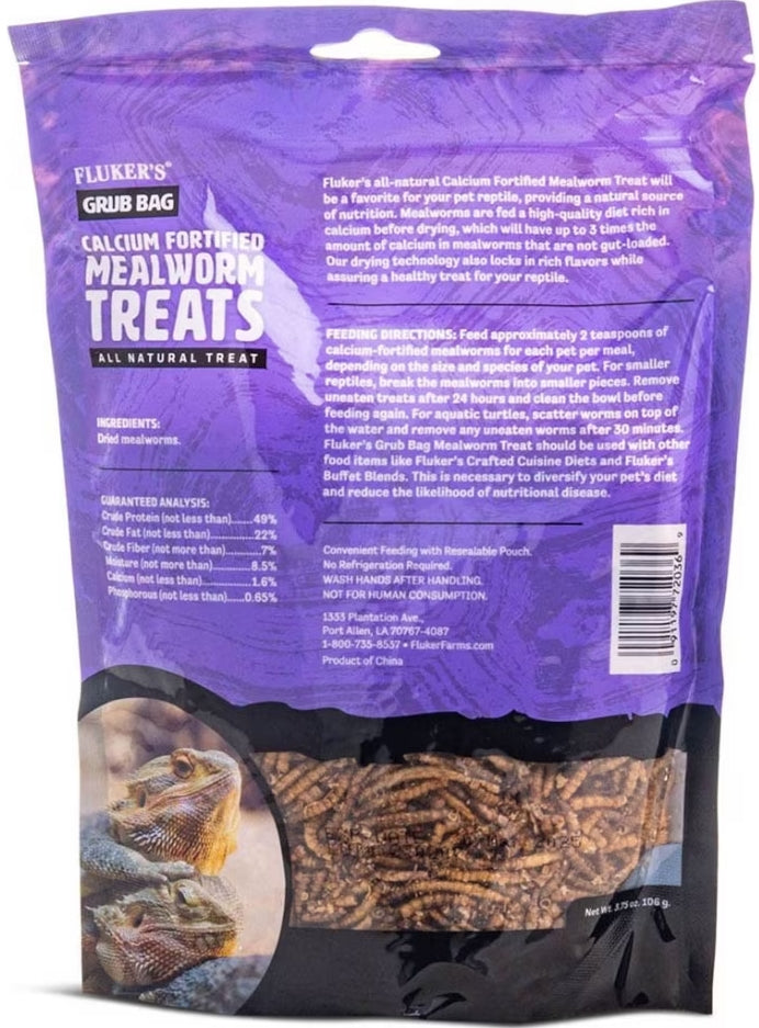 3.75 oz Flukers Grub Bag Calcium Fortified Mealworm Treats for Reptiles