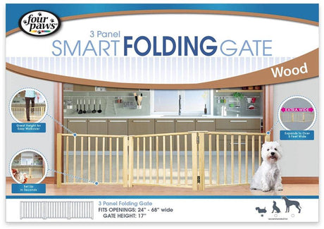 Four Paws 3 Panel Smart Folding Wood Gate for Pets
