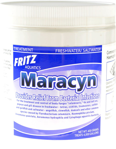 400 gram Fritz Aquatics Maracyn Bacterial Treatment Powder for Freshwater and Saltwater Aquariums Jar