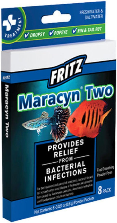 8 count Fritz Aquatics Maracyn Two Bacterial Treatment Powder for Freshwater and Saltwater Aquariums