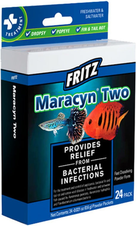 24 count Fritz Aquatics Maracyn Two Bacterial Treatment Powder for Freshwater and Saltwater Aquariums