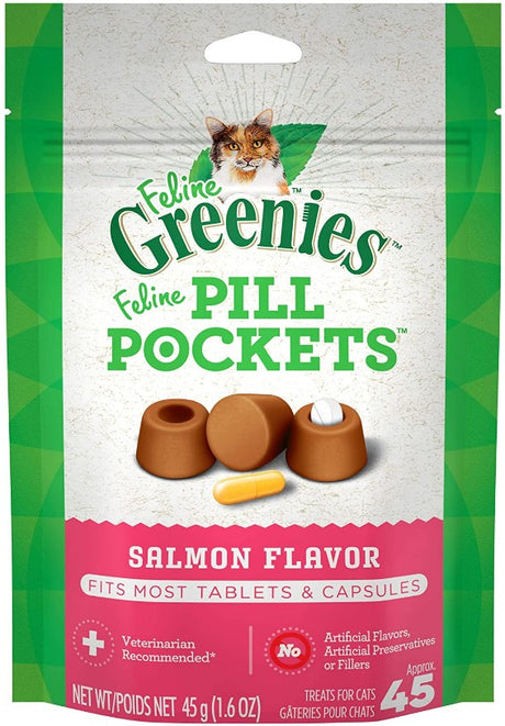 270 count (6 x 45 ct) Greenies Feline Pill Pockets Cat Treats Salmon Flavor