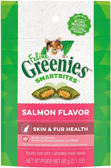 14.7 oz (7 x 2.1 oz) Greenies Feline SmartBites Skin and Fur Health Salmon Flavor Cat Treats
