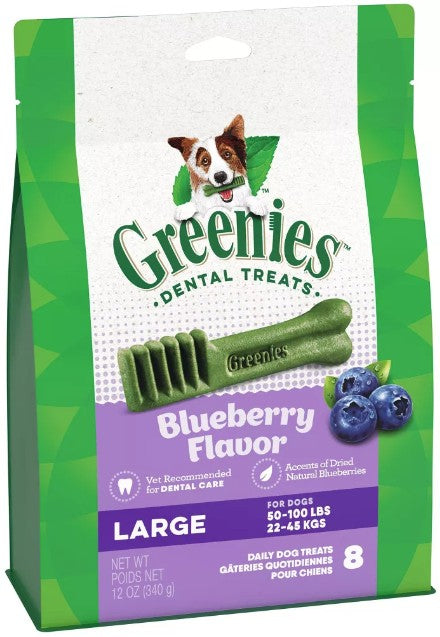32 count (4 x 8 ct) Greenies Large Dental Dog Treats Blueberry