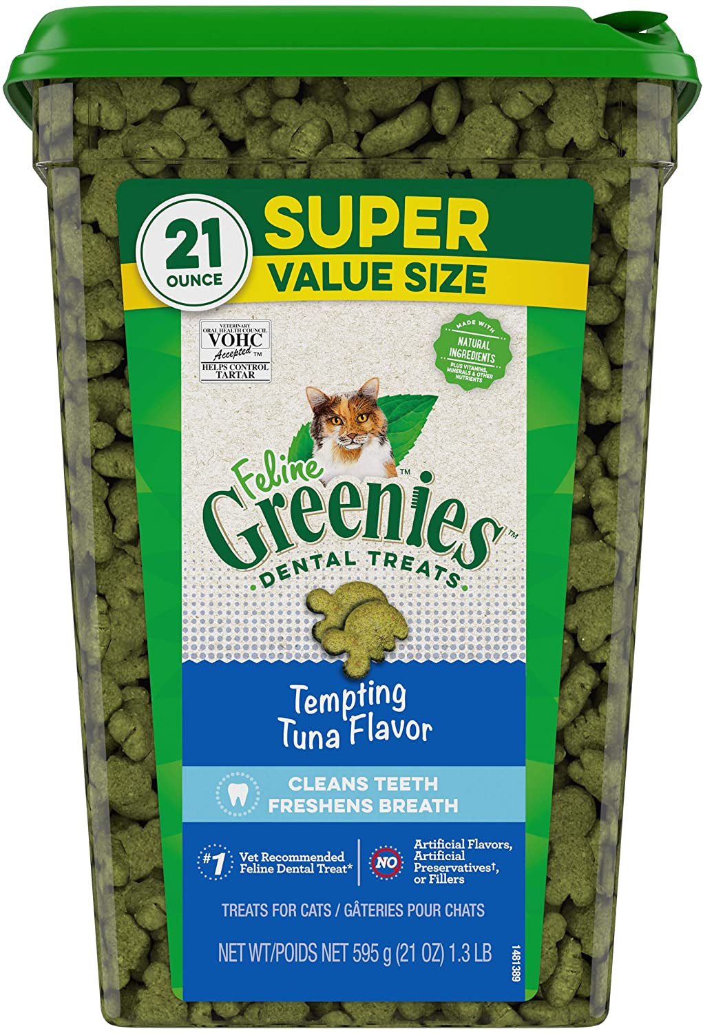 63 oz (3 x 21 oz) Greenies Feline Dental Treats Tempting Tuna Flavor