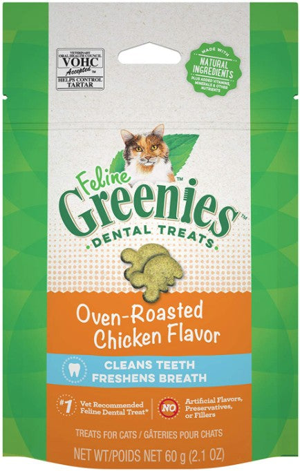 2.1 oz Greenies Feline Natural Dental Treats Oven Roasted Chicken Flavor