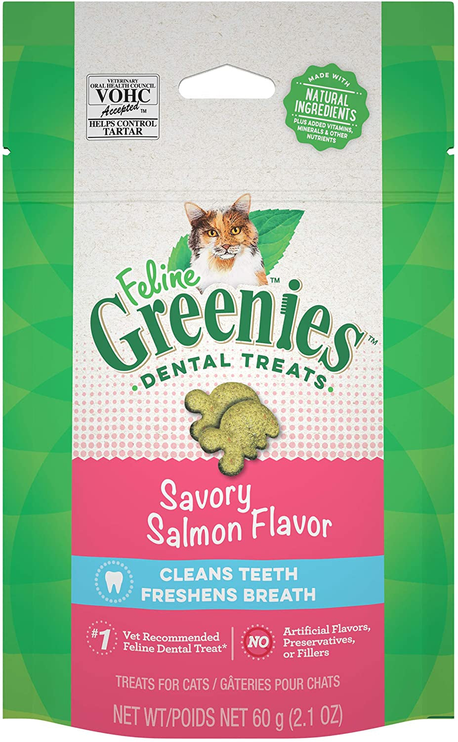 7.5 oz (3 x 2.5 oz) Greenies Feline Natural Dental Treats Tempting Salmon Flavor
