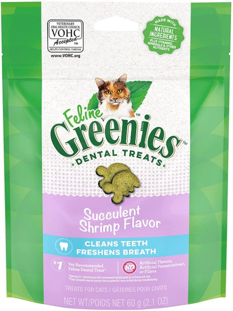 6.3 oz (3 x 2.1 oz) Greenies Feline Natural Dental Treats Succulent Shrimp Flavor