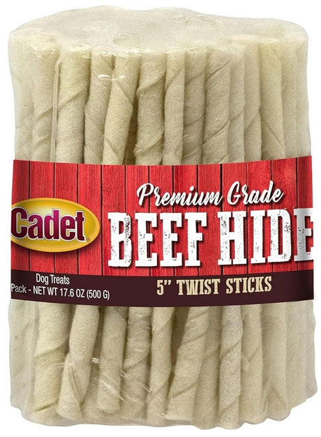 100 count Cadet Premium Grade Beef Hide Twist Sticks 5 Inch