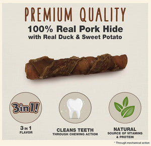 6 count Cadet Gourmet Pork Hide Triple Chews with Duck and Sweet Potato