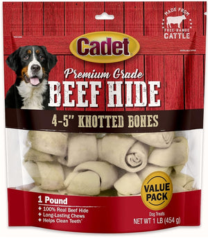 1 lb Cadet Premium Grade Beef Hide Knotted Bones 4 Inch