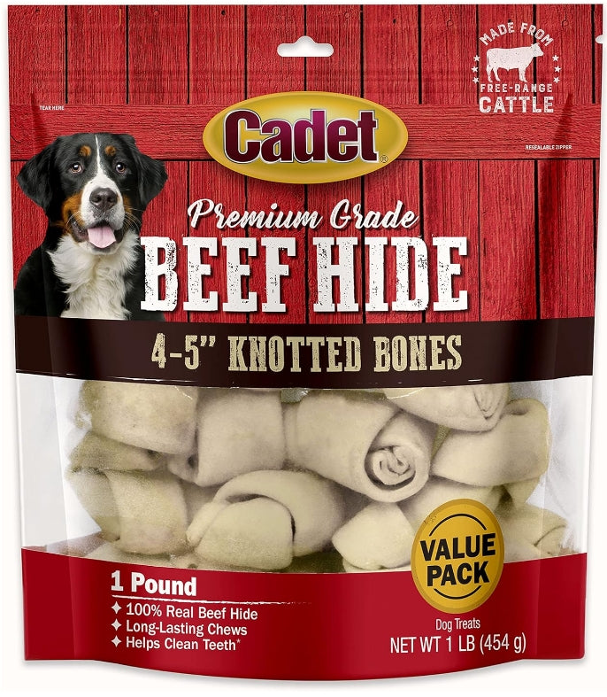 3 lbs (3 x 1 lb) Cadet Premium Grade Beef Hide Knotted Bones 4 Inch