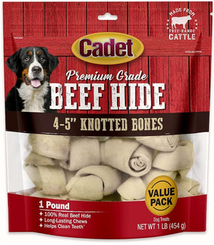 3 lbs (3 x 1 lb) Cadet Premium Grade Beef Hide Knotted Bones 4 Inch