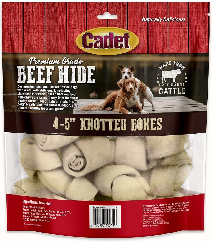 3 lbs (3 x 1 lb) Cadet Premium Grade Beef Hide Knotted Bones 4 Inch