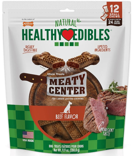 48 count (4 x 12 ct) Nylabone Healthy Edibles Meaty Center Chews Beef Small