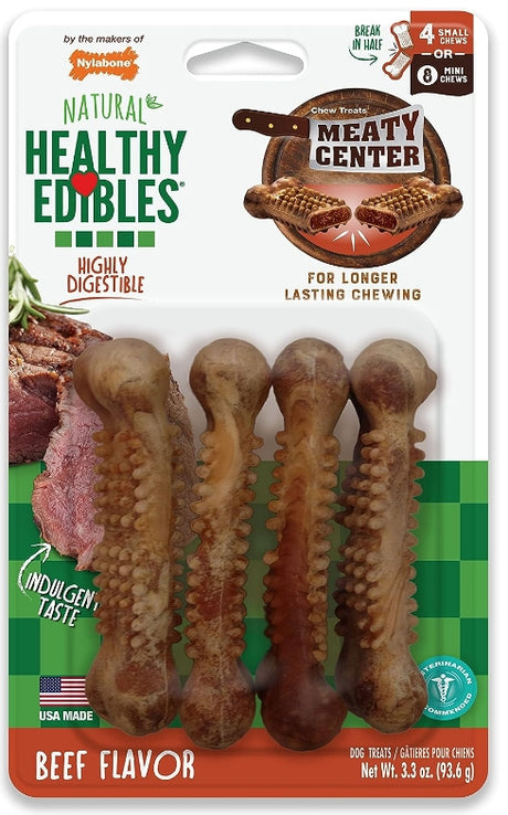 12 count (3 x 4 ct) Nylabone Healthy Edibles Meaty Center Chews Beef Small
