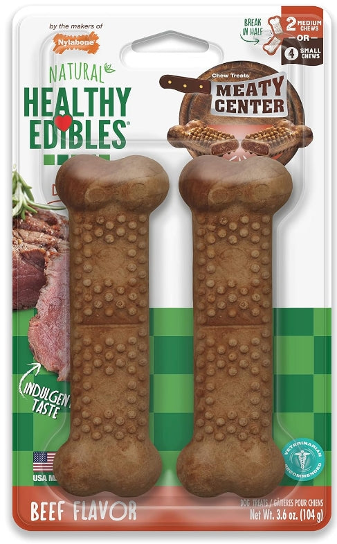 24 count (12 x 2 ct) Nylabone Healthy Edibles Meaty Center Chews Beef Small
